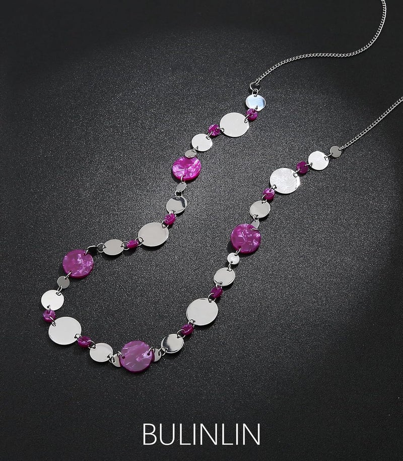 BULINLIN Layered Silver Long Necklace for Women Turquoise Stone Beaded Strand Sweater Chain Necklaces Fashion Costume Jewelry Gifts for Mom - Image 1